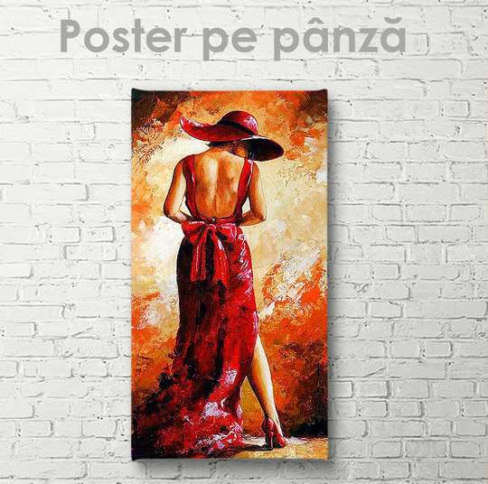 Poster - Lady în rochie roșie cu bant, 30 x 90 см, Panza pe cadru