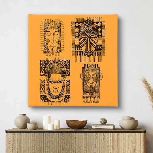 Постер - Этнографический рисунок в африканском стиле, 40 x 40 см, Холст на подрамнике, Винтаж