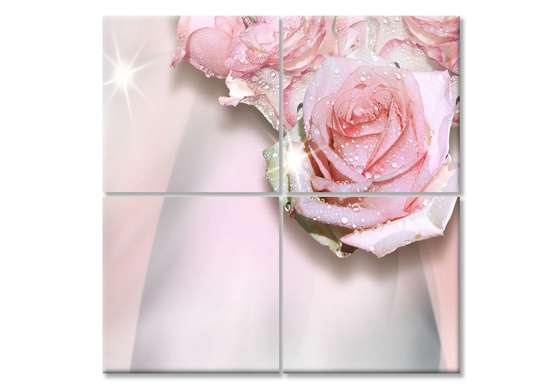 Tablou Pe Panza Multicanvas, Trandafirul roz delicat, 120 x 120