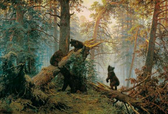 Poster - Urși în pădure, 45 x 30 см, Panza pe cadru, Pictura