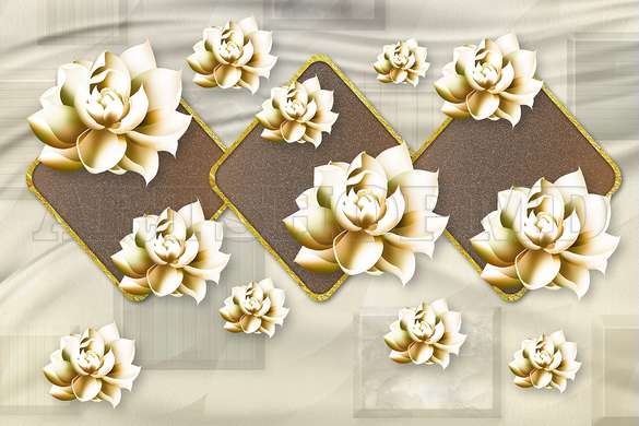 Wall mural - Golden flowers and geometry