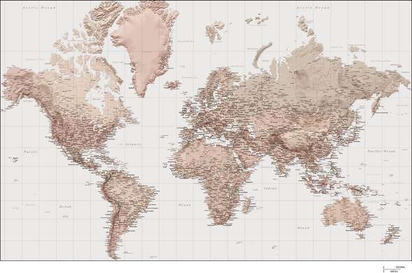 Фотообои - Коричневая карта Мира