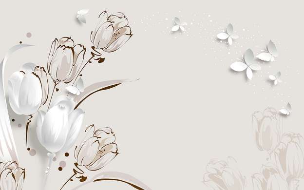 Wall Mural - Delicate tulips with butterflies