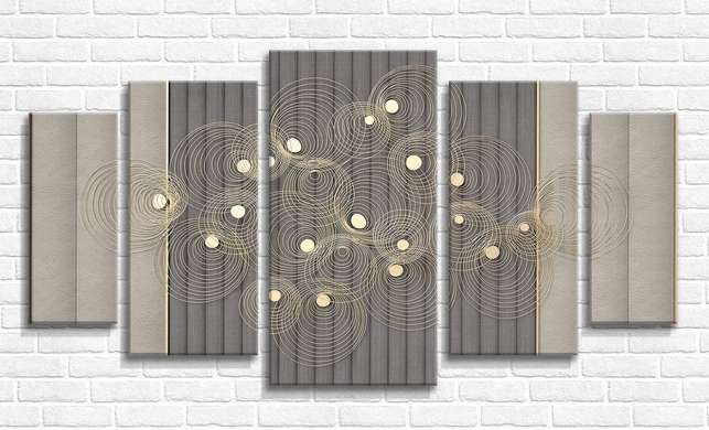 Modular picture, Golden circles on a beige background, 108 х 60