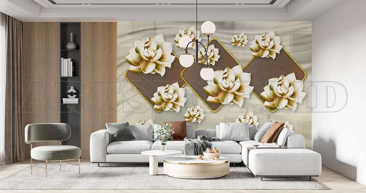 Wall mural - Golden flowers and geometry