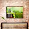 Poster - A bottle of wine on the background of a green vineyard, 90 x 60 см, Framed poster, Food and Drinks