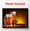 Poster - Two glasses of beer on a brown background, 90 x 60 см, Framed poster on glass, Food and Drinks