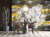 Wall Mural - White orchids on a gray-yellow background