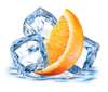 Poster - Felie de portocală și cuburi de gheață pe un fundal alb, 100 x 100 см, Poster înrămat, Alimente și Băuturi