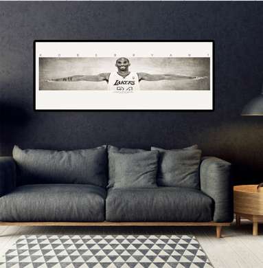 Постер - Коби Брайант Черно-белое изображение, 60 x 30 см, Холст на подрамнике