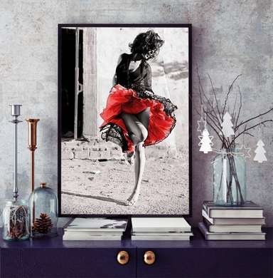 Poster - Red skirt, 60 x 90 см, Framed poster on glass