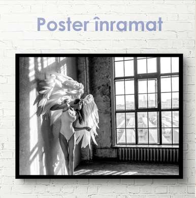 Poster - Înger în sala de balet, 45 x 30 см, Panza pe cadru, Alb Negru