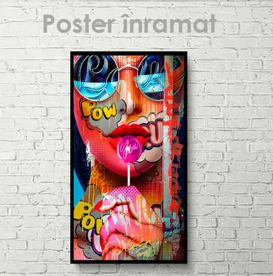 Poster - Girl with lollipop, 45 x 90 см, Framed poster on glass