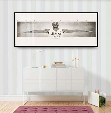 Постер - Коби Брайант Черно-белое изображение, 90 x 45 см, Постер на Стекле в раме