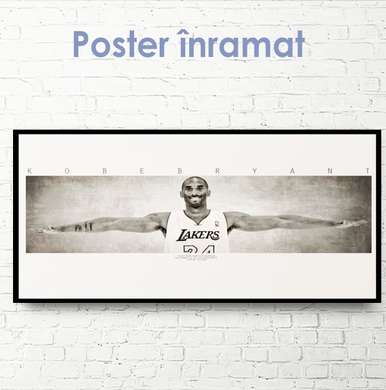Постер - Коби Брайант Черно-белое изображение, 60 x 30 см, Холст на подрамнике