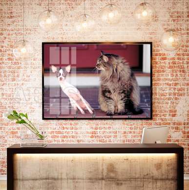 Poster, cat and dog, 45 x 30 см, Canvas on frame, Animals