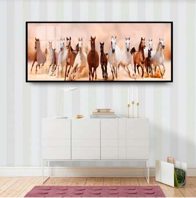 Постер, Стая диких лошадей, 90 x 30 см, Холст на подрамнике