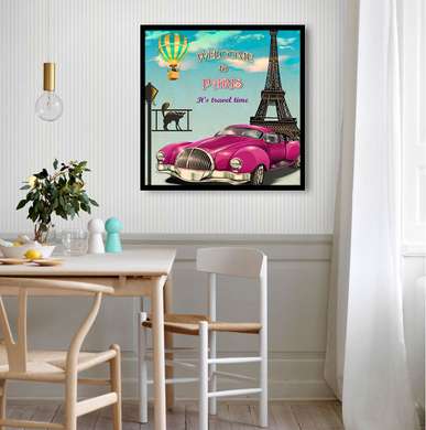 Poster - Bine ați venit la Paris, 100 x 100 см, Poster înrămat, Vintage