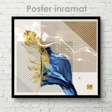 Poster - Golden pen, 100 x 100 см, Framed poster on glass, Glamour