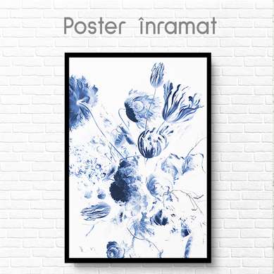 Poster - Blue flowers, 60 x 90 см, Framed poster on glass, Flowers