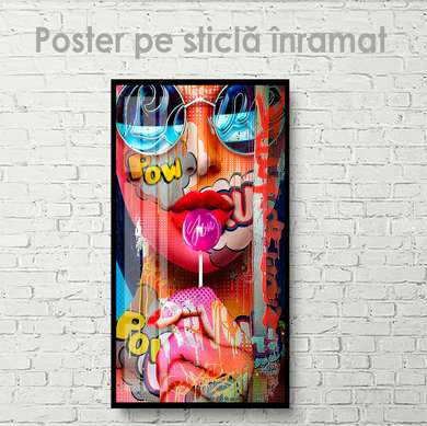 Постер - Девушка с чупа-чупсом, 45 x 90 см, Постер на Стекле в раме