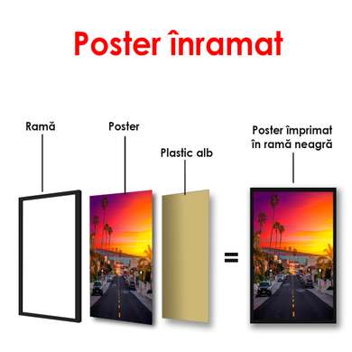 Постер - Закат солнца в Майами, 60 x 90 см, Постер в раме, Города и Карты