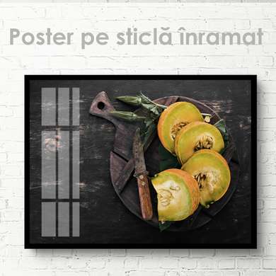 Постер - Эстетика- Дыня, 90 x 60 см, Постер на Стекле в раме, Еда и Напитки
