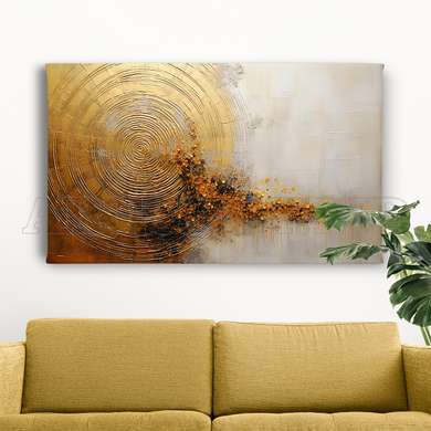 Poster - Golden circles, 90 x 45 см, Framed poster on glass, Abstract