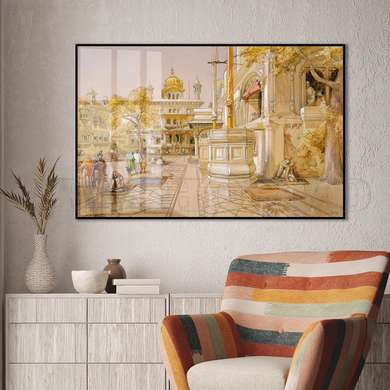 Poster - Golden city, 90 x 60 см, Framed poster on glass, Vintage