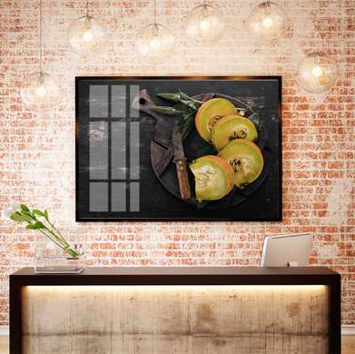 Poster - Aesthetics - Melon, 90 x 60 см, Framed poster on glass, Food and Drinks