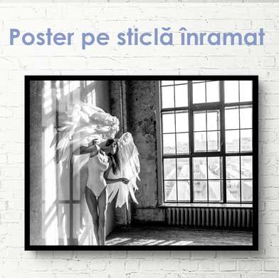 Постер - Ангел в балетном зале, 45 x 30 см, Холст на подрамнике, Черно Белые