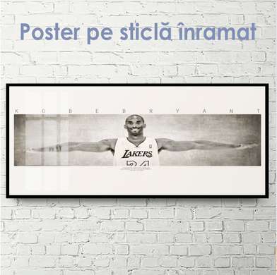 Постер - Коби Брайант Черно-белое изображение, 90 x 45 см, Постер на Стекле в раме