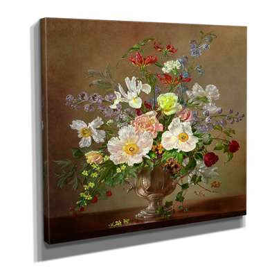 Poster - Buchet de flori multicolore, 40 x 40 см, Panza pe cadru, Pictura