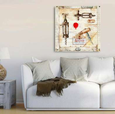 Постер - Картина с винными штопорами, 100 x 100 см, Постер в раме, Прованс