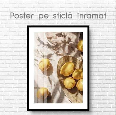 Poster - Lemons, 60 x 90 см, Framed poster on glass