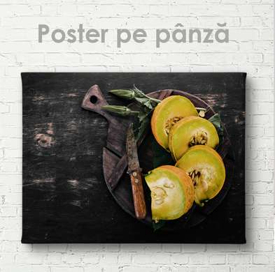 Постер - Эстетика- Дыня, 90 x 60 см, Постер на Стекле в раме, Еда и Напитки