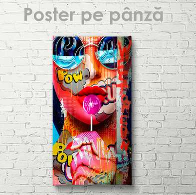 Poster - Fata cu chupa-cups, 45 x 90 см, Poster inramat pe sticla