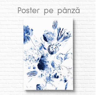 Постер - Синие цветочки, 60 x 90 см, Постер на Стекле в раме, Цветы