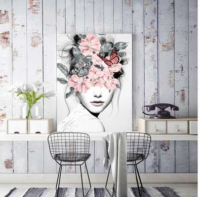 Poster - Butterflies and flowers, 60 x 90 см, Framed poster on glass, Black & White