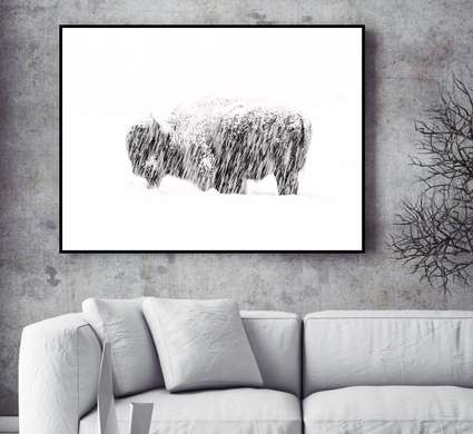 Poster, Bison in the snow, 45 x 30 см, Canvas on frame