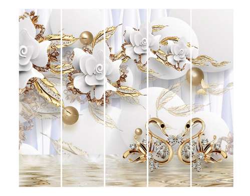 Screen - Flowers from precious stones and swans on a background of water, 7