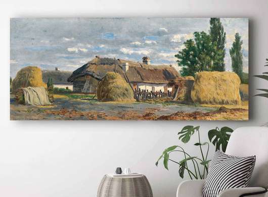 Постер - Дом в деревушке, 90 x 45 см, Постер на Стекле в раме, Живопись