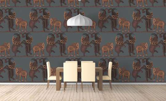 Wall Mural - Brown dancing elephants on a dark background