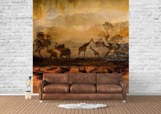 Wall Murall - Animal world at sunset background