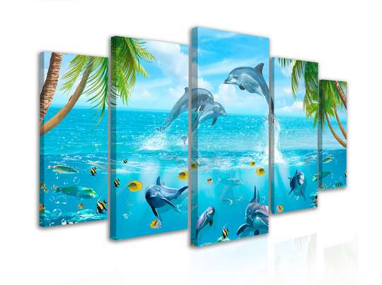 Modular picture, Dolphins and oceans, 108 х 60