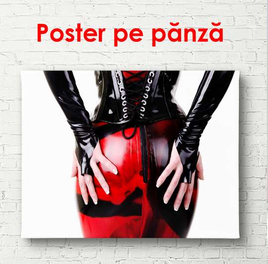 Постер - Девушка в кожаной юбке, 90 x 60 см, Постер в раме, Ню