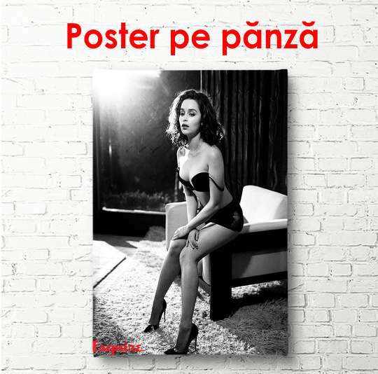 Poster - Fată frumoasă în lenjerie neagră, 30 x 45 см, Panza pe cadru, Nude