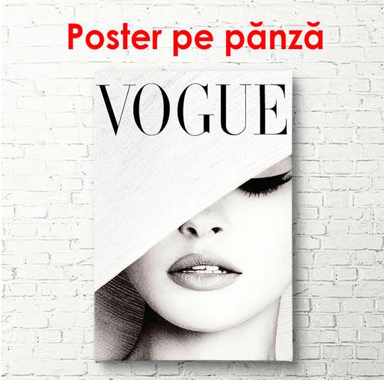 Poster, Coperta Vogue cu pălăria albă, 60 x 90 см, Poster înrămat