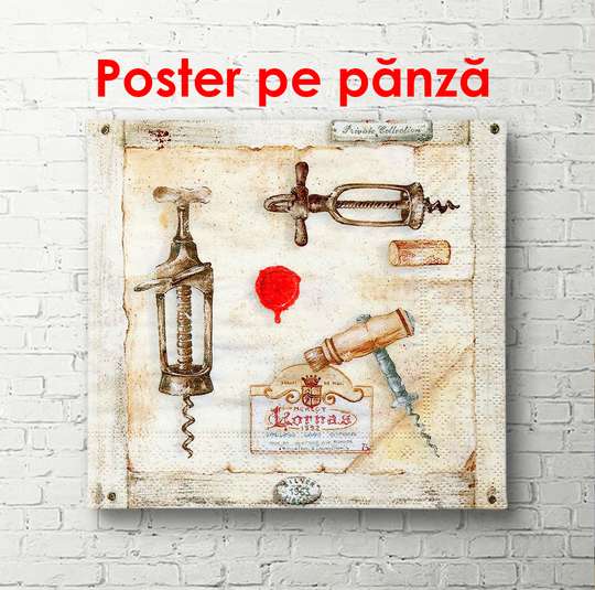 Постер - Картина с винными штопорами, 100 x 100 см, Постер в раме