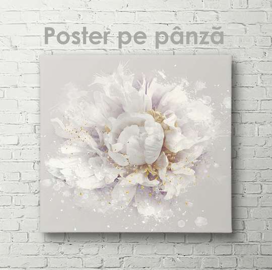 Постер - Нежный цветок с золотыми деталями, 40 x 40 см, Холст на подрамнике
